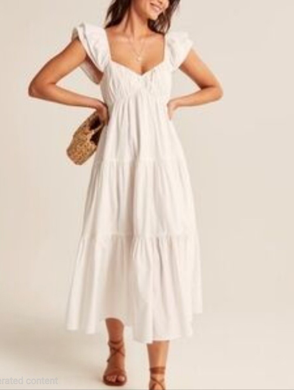 {Abercrombie & Fitch} Ruffle Sleeve Tiered Poplin Midi/Maxi Dress - Picture 15 of 16